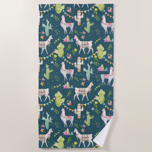 Waterverf Llama-vlagpatroon Strandlaken (Voorkant)