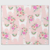Waterverf Llama's op koraalroze Cadeaupapier (Vlak)