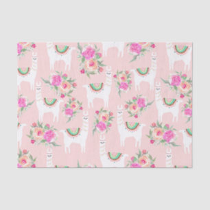 Waterverf Llama's op koraalroze Tissuepapier