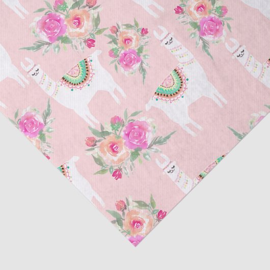 Waterverf Llama's op koraalroze Tissuepapier (Detail)