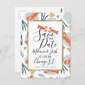 Waterverf Lobster Crawfish Floral Save the Date Briefkaart (Voorkant / Achterkant)