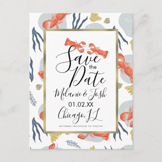 Waterverf Lobster Crawfish Floral Save the Date Briefkaart (Voorkant)