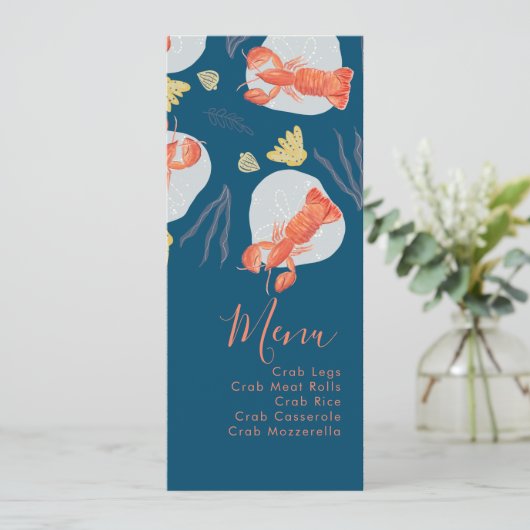 Waterverf Lobster Crustacean Botanical Menu (Staand voorkant)