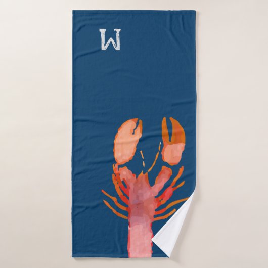 Waterverf Lobster Monogram Nautisch Badhanddoek (Badhanddoek)