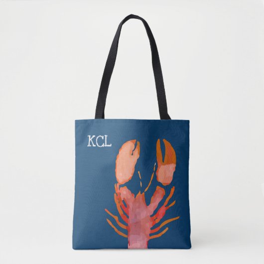 Waterverf Lobster Monogram Nautisch Tote Bag (Voorkant)