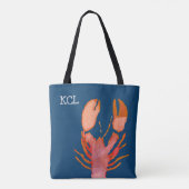 Waterverf Lobster Monogram Nautisch Tote Bag (Achterkant)