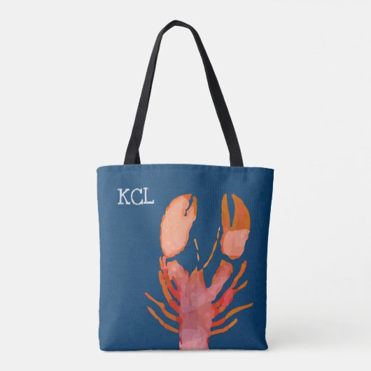 Waterverf Lobster Monogram Nautisch Tote Bag (Achterkant)