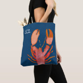 Waterverf Lobster Monogram Nautisch Tote Bag (Dichtbij)