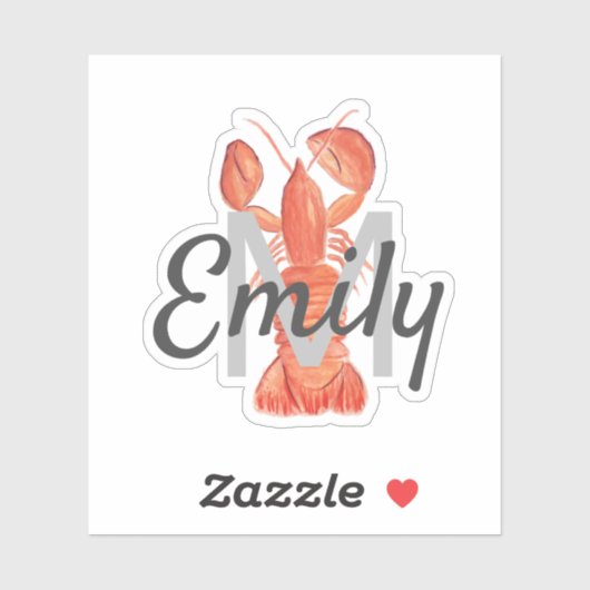 Waterverf Lobster Monogrammed Custom Name Sticker (Vel)