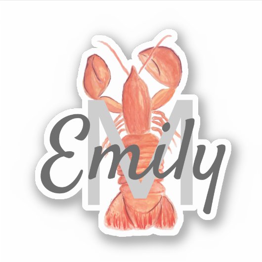 Waterverf Lobster Monogrammed Custom Name Sticker (Voorkant)