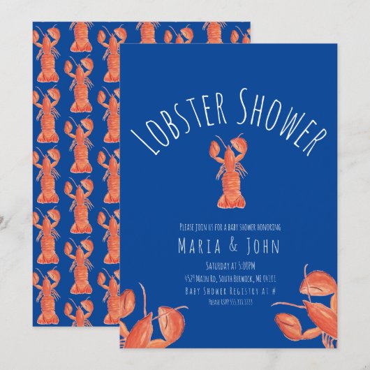 Waterverf Lobster Party Baby shower Crab Blue Kaart (Voorkant / Achterkant)
