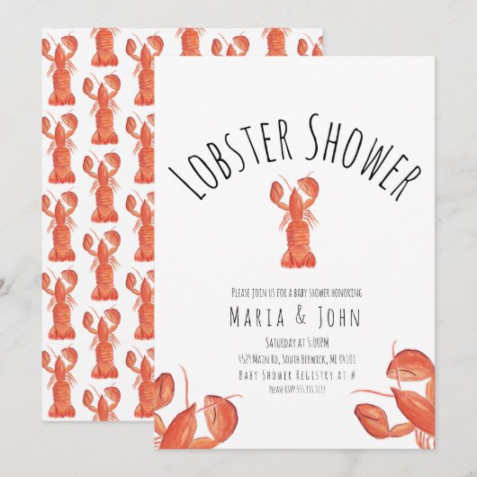 Waterverf Lobster Party Baby shower Crab Boil Aankondiging (Voorkant / Achterkant)