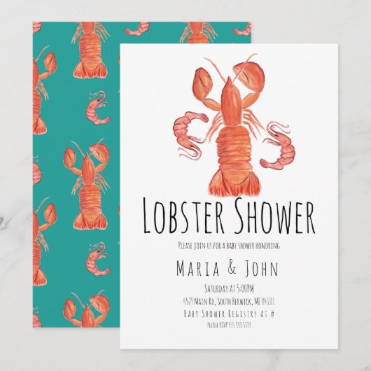 Waterverf Lobster Party Baby Shower-uitnodigingen Aankondiging (Voorkant / Achterkant)