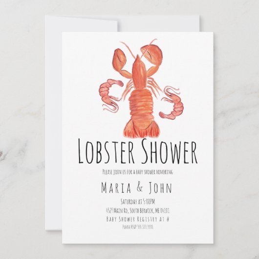 Waterverf Lobster Party Baby Shower-uitnodigingen Aankondiging (Voorkant)