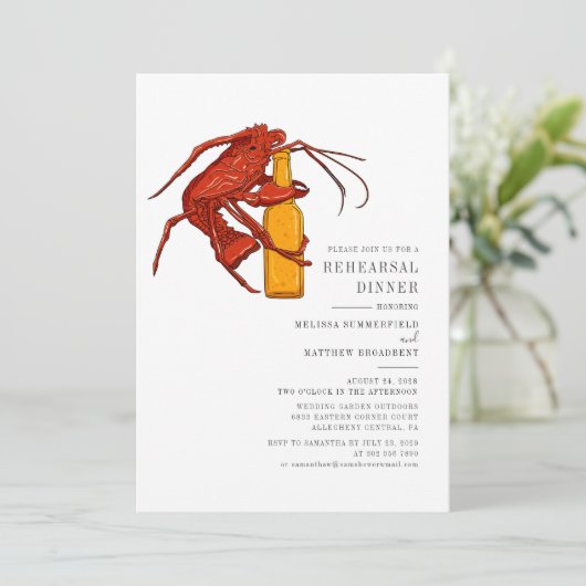 Waterverf Lobster Seafood Rehearsal Dinner Kaart (Staand voorkant)