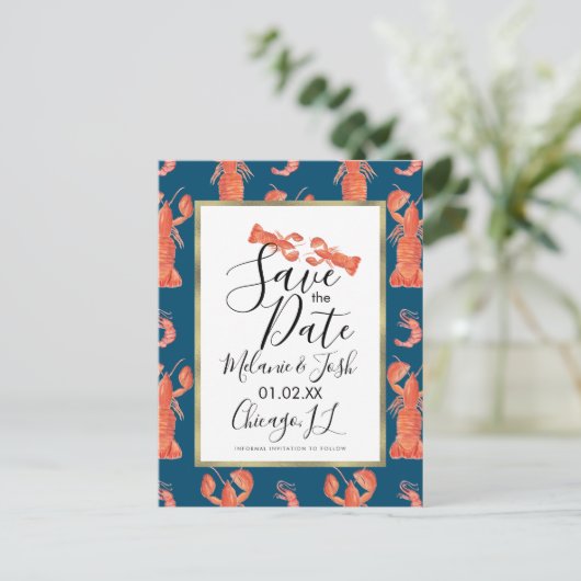 Waterverf Lobster Shrimp Crawfish Save the Date Briefkaart (Staand voorkant)