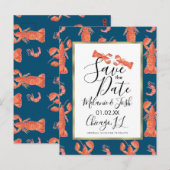 Waterverf Lobster Shrimp Crawfish Save the Date Briefkaart (Voorkant / Achterkant)