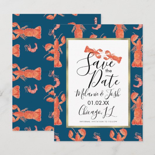 Waterverf Lobster Shrimp Crawfish Save the Date Briefkaart (Voorkant / Achterkant)
