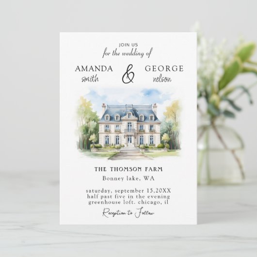 Waterverf locatie bruiloft kaart (Staand voorkant)