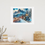 Waterverf Locomotive Train AI Art Poster (Keuken)