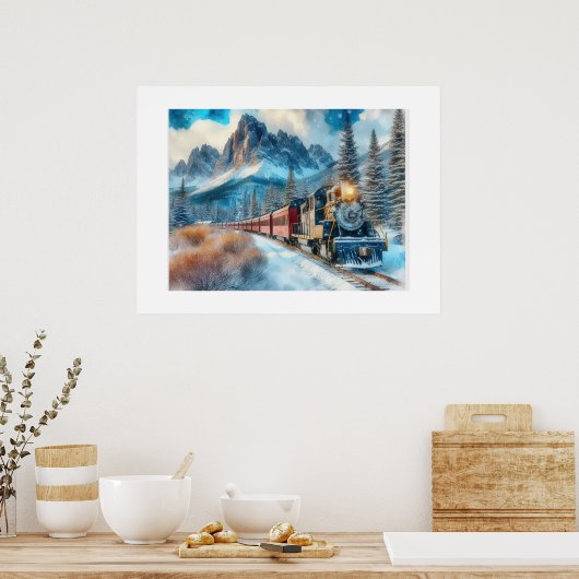 Waterverf Locomotive Train AI Art Poster (Keuken)