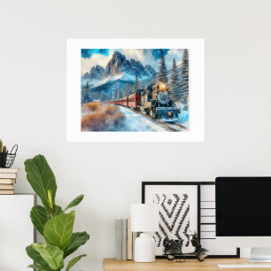 Waterverf Locomotive Train AI Art Poster