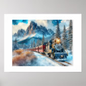 Waterverf Locomotive Train AI Art Poster (Voorkant)