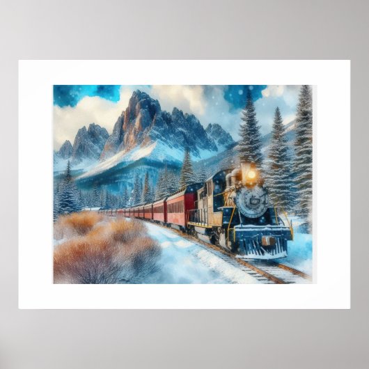 Waterverf Locomotive Train AI Art Poster (Voorkant)