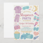 Waterverf logeerpartij verjaardagsuitnodiging voor kaart (Voorkant / Achterkant)