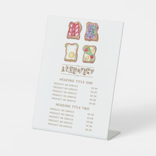 Waterverf logo Ontbijt restaurant Zakelijk Reclamebord Met Voetstuk (Voorkant)