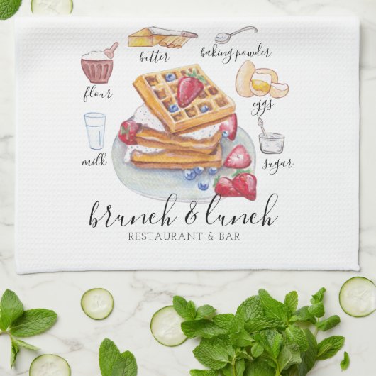 Waterverf logo Waffle restaurant Zakelijk Theedoek (Gevouwen)