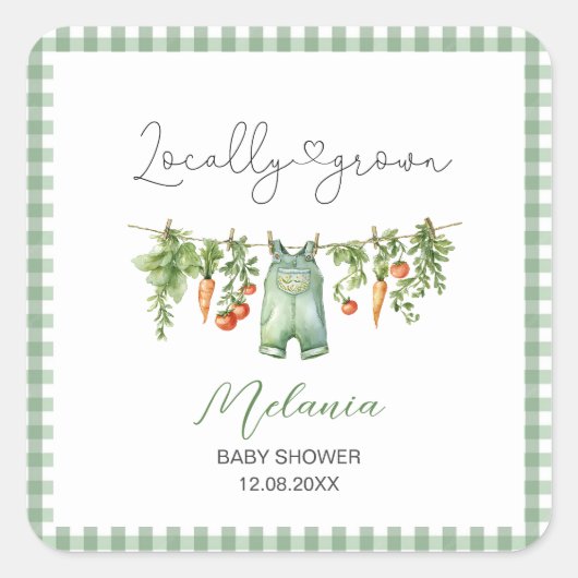 Waterverf Lokaal geteeld baby shower Papier Plat Vierkante Sticker (Voorkant)