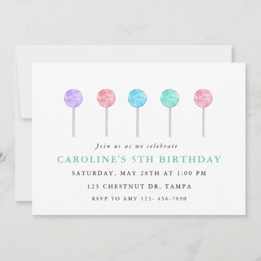 Waterverf Lollipop Birthday Party Uitnodiging (Voorkant)