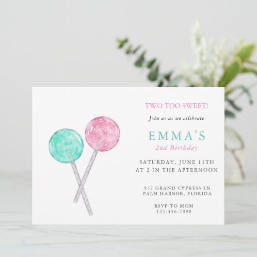 Waterverf Lollipop Birthday Party Uitnodiging (Staand voorkant)