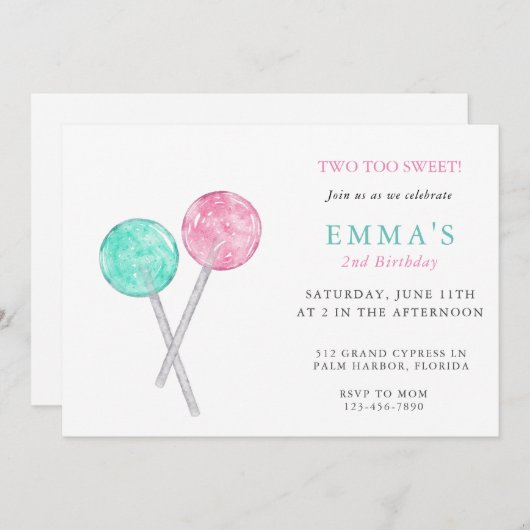 Waterverf Lollipop Birthday Party Uitnodiging (Voorkant / Achterkant)