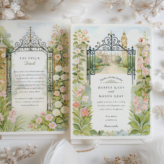 Waterverf Londen Garden Gates bruiloft Kaart