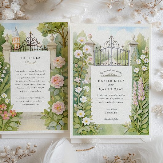 Waterverf Londen Iron Gates & Flowers Wedding Kaart