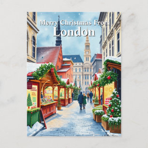Waterverf Londen UK Kerstmarkt Reizen Briefkaart