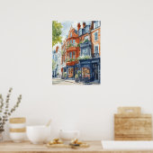 Waterverf Londen: Victoriaans herenhuizen Poster (Keuken)