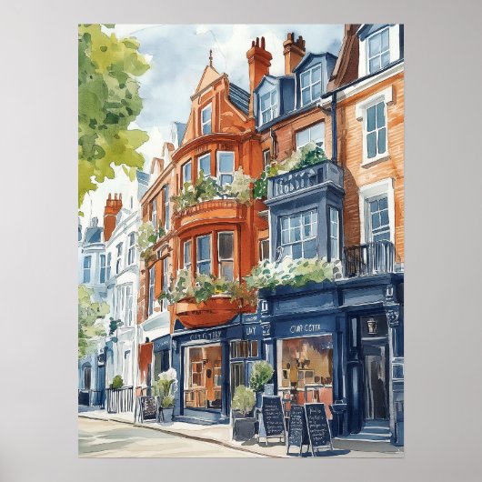 Waterverf Londen: Victoriaans herenhuizen Poster (Voorkant)