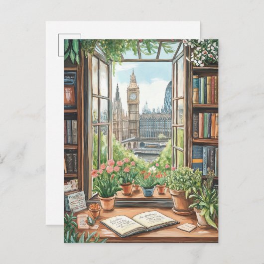 Waterverf Londen Window Scene Briefkaart (Voorkant / Achterkant)