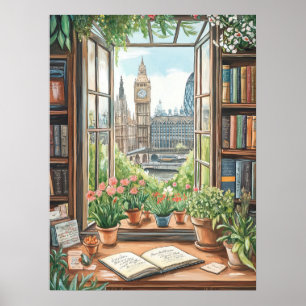  Waterverf Londen Window Scene Poster