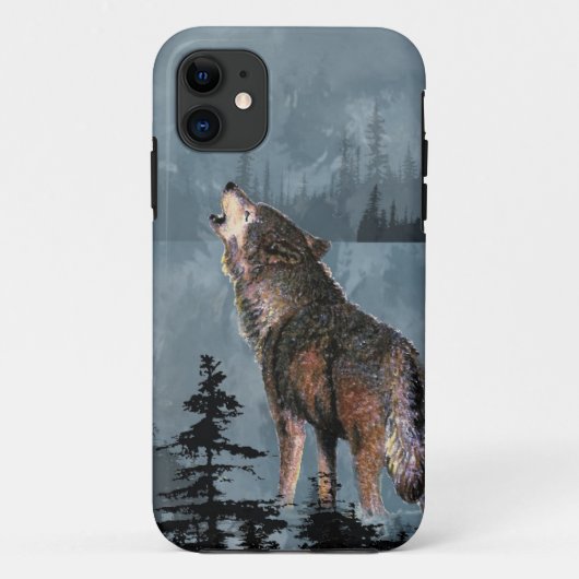 Waterverf Lonely Wolf Howling over het meer Case-Mate iPhone Case (Achterkant)
