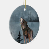 Waterverf Lonely Wolf Howling over het meer Keramisch Ornament (Rechts)