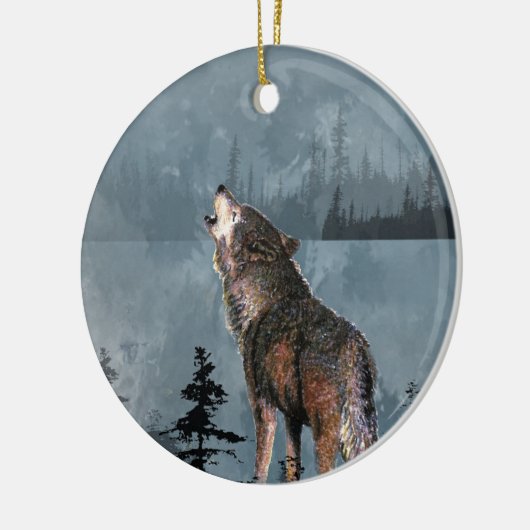Waterverf Lonely Wolf Howling over het meer Keramisch Ornament (Links)