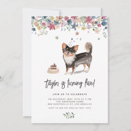 Waterverf Long Hazard Chihuahua Birthday Party Kaart (Voorkant)