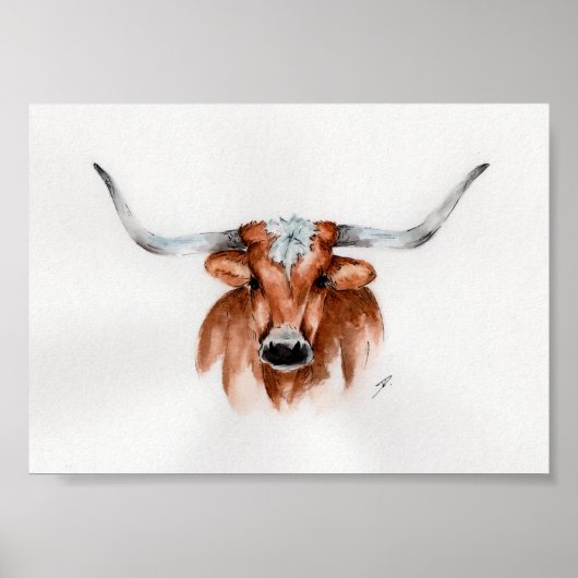 Waterverf Longhorn Poster (Voorkant)