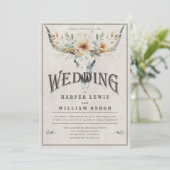 Waterverf Longhorn schedel bruiloft Kaart (Staand voorkant)