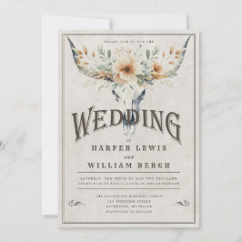 Waterverf Longhorn schedel bruiloft Kaart