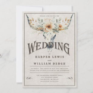 Waterverf Longhorn schedel bruiloft Kaart